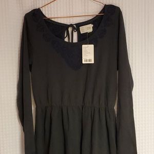 Anthropology long sleeved navy blue dress
